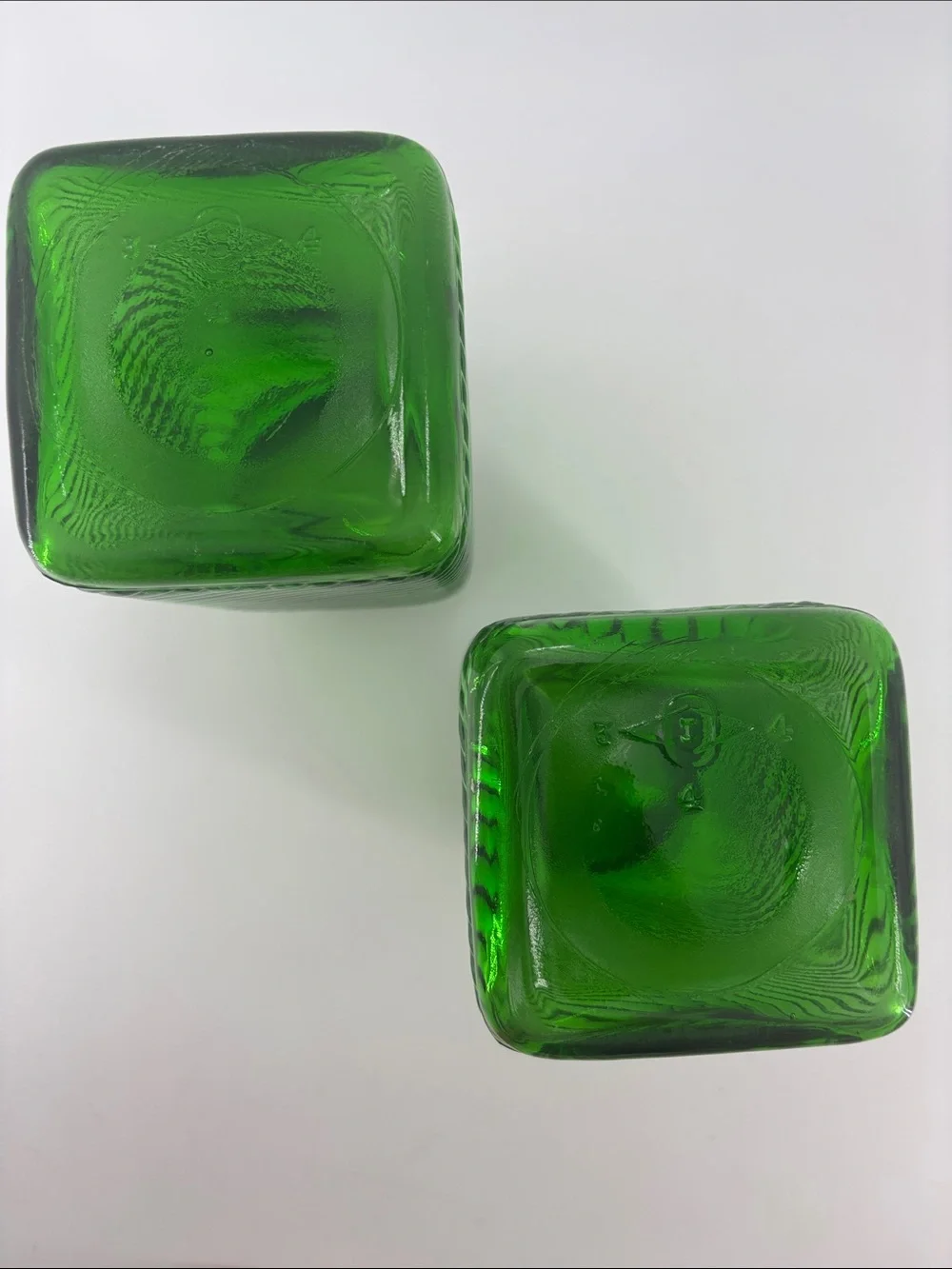 Vintage 1930s emerald green depression glass Hoosier canisters pair